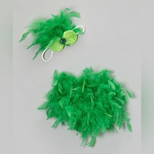 Green Feathered Hairband and Skirt Set for Kids